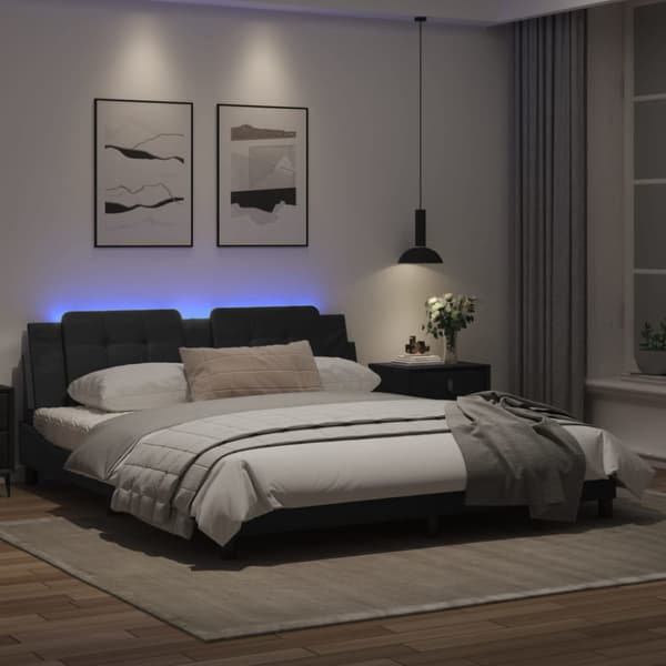 Bed Frame with LED without Mattress "Zadar" Black 180x200 cm