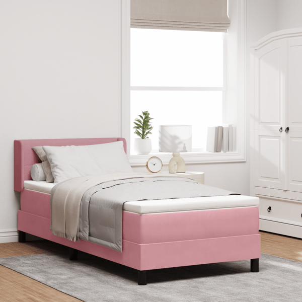 Bäddfjäder med huvudgavel Rosa 200 x 100 cm Sammet
