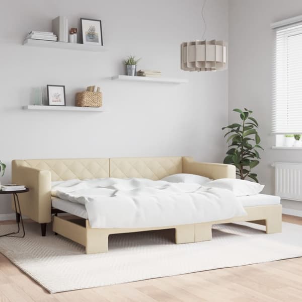 Dagbädd utdragbar gräddvit 90x200 cm tyg