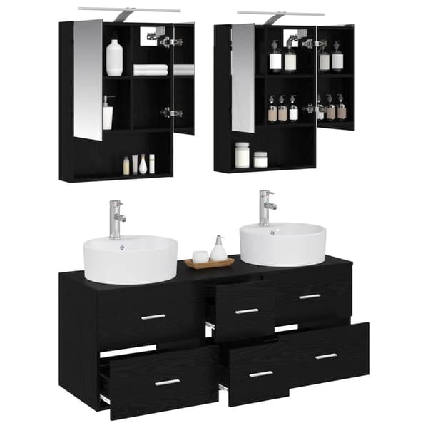 Badrumsmöbelset 5 pcs Svart ek Konstruerat trä och glas
