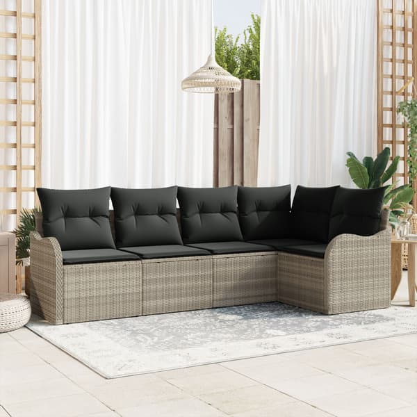 Trädgårdsoffset med kudde 5 pcs Ljusgrå Poly rattan