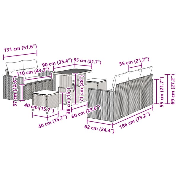 Trädgårdsoffset med kudde 8 pcs Beige konstrotting