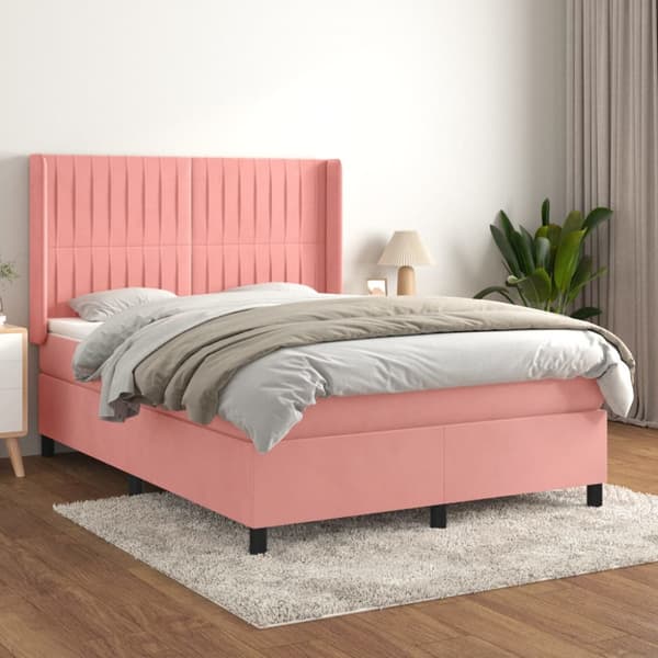 Ramsäng med madrass rosa 140x190 cm sammet