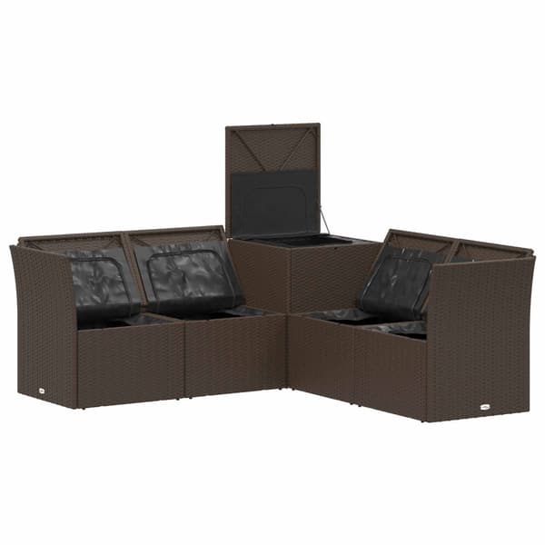 Soffset 5 st Brun och krämvit Poly Rattan och stål