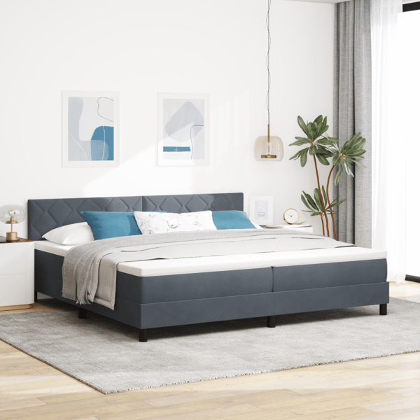 LED Box Säng med huvudgavel Mörkgrå 200 x 200 cm Sammet