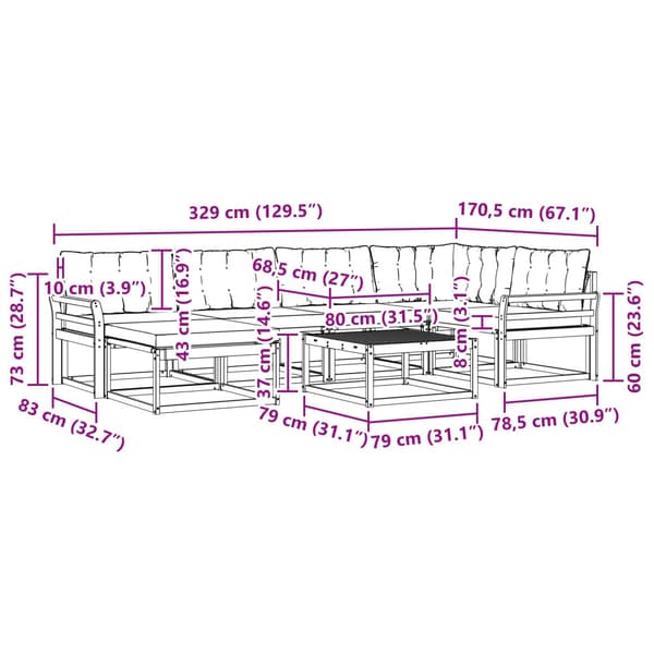 Utomhussoffset 7 pcs Vit och ljusgrå 79 x 79 x 37 cm