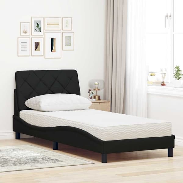 Bed with Mattress Black 90x190 cm Fabric