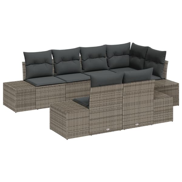 Trädgårdsoffset med kudde 7 pcs Grå Poly rattan