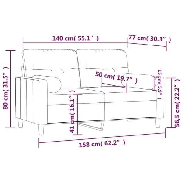 2-sits soffa med prydnadskuddar svart 140 cm tyg
