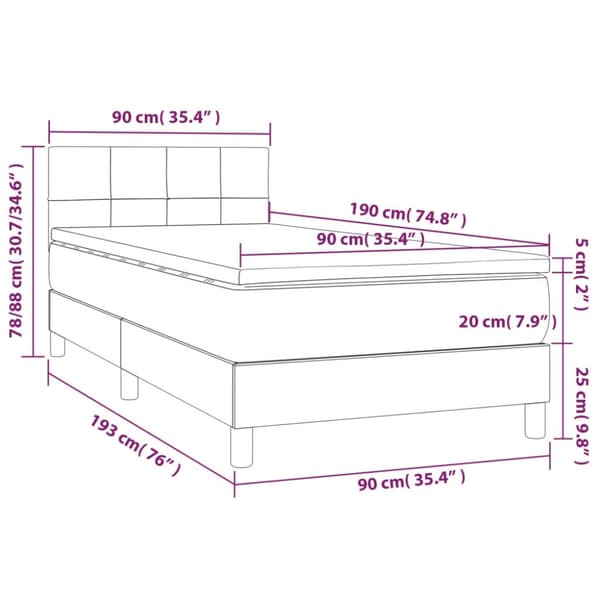 Ramsäng med madrass & LED gräddvit 90x190 cm tyg