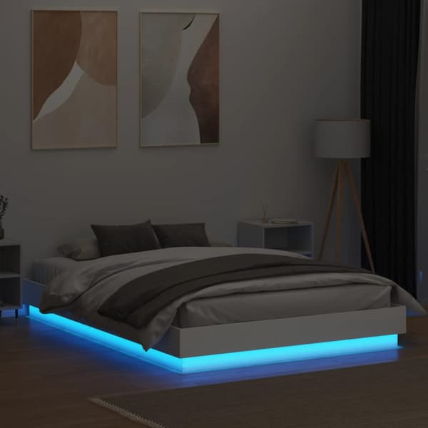 Sängram med LEDs vit 150x200 cm