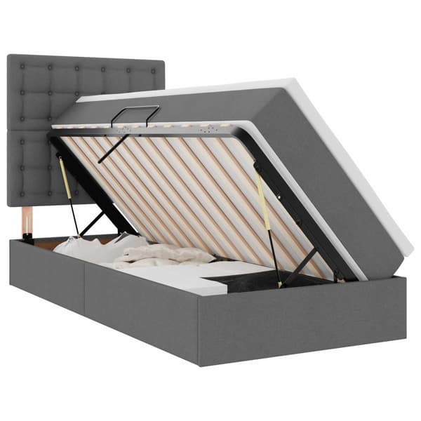 Förvaringssäng med madrass Mörkgrå 90 x 190 cm Polyester