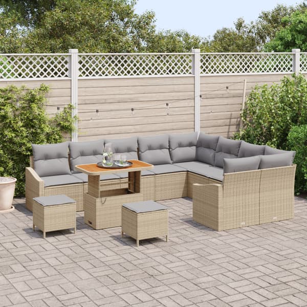 Trädgårdsoffset med kudde 12 pcs Beige konstrotting