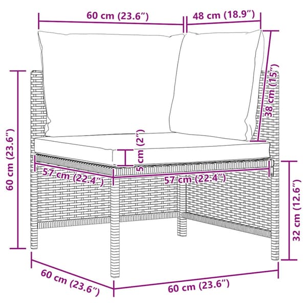 Trädgårdssoffa 2-sits med dynor grå konstrotting