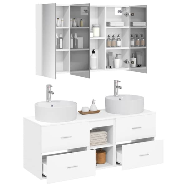 Badrumsmöbelset 4 pcs Vit Konstruerat trä och glas