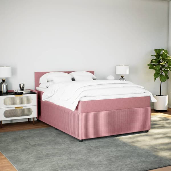 Ramsäng med madrass rosa 140x200 cm sammet