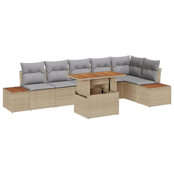Trädgårdsmöbelset med kudde 7 pcs Beige och Grå