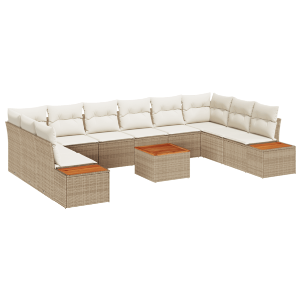 Trädgårdsoffset 10 pcs Beige och gräddfärgad Polyrattan