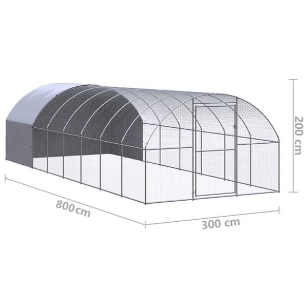 Hönsbur för utomhusbruk 3x8x2 m galvaniserat stål