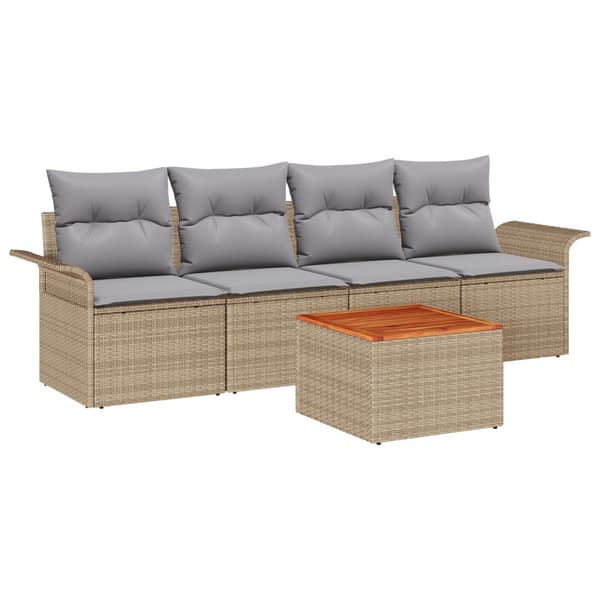 Trädgårdsoffset med kudde 5 pcs Beige konstrotting