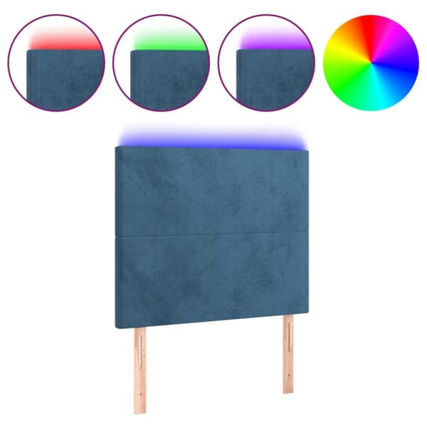 Sänggavel LED mörkblå 90x5x118/128 cm sammet