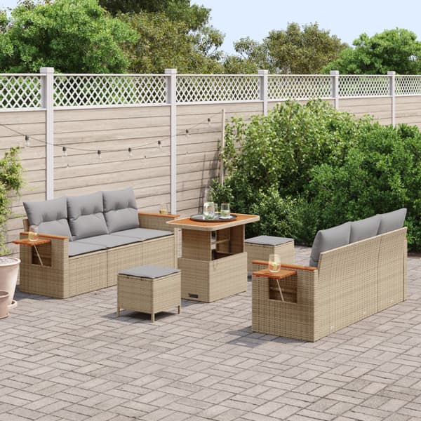 Trädgårdsoffset med kudde 9 pcs Beige och Ljusgrå