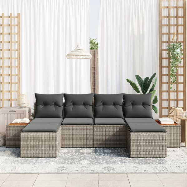 Trädgårdsoffset med kudde 6 pcs Grå konstrotting