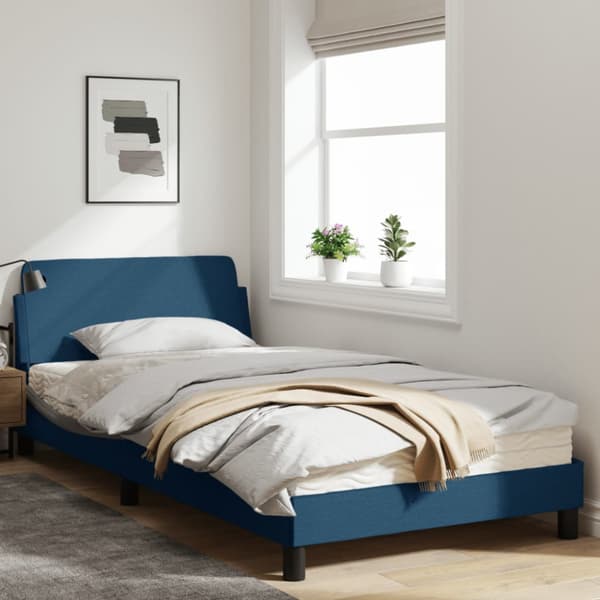 Bed Frame with Headboard "Dover" Blue 100x200 cm Fabric