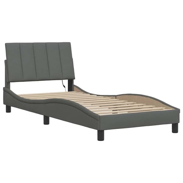 Bed Frame without Mattress "Hanko" Dark Grey 90x190cm Fabric