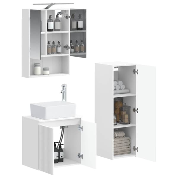 Badrumsmöbelset 4 pcs Vit Konstruerat trä och glas