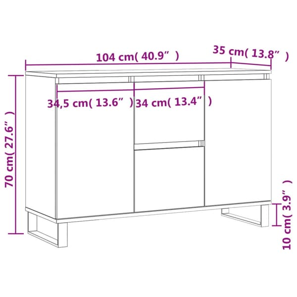 Skänk vit 101,5x35x70 cm konstruerat trä