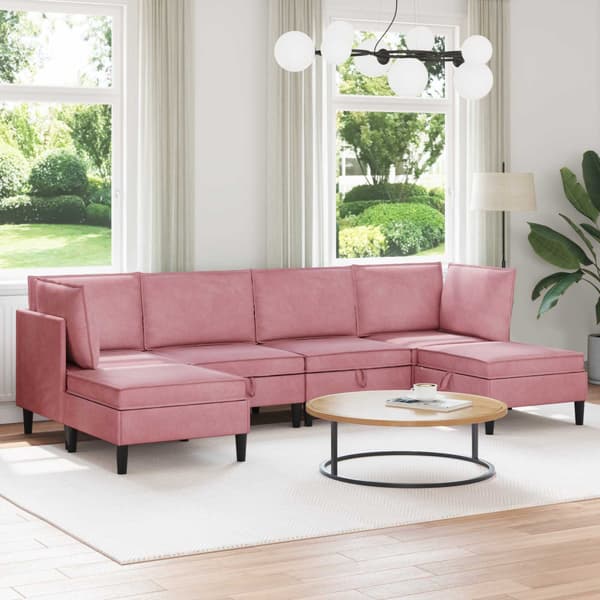 Möbelset för vardagsrummet med kudde 6 pcs Rosa Sammet