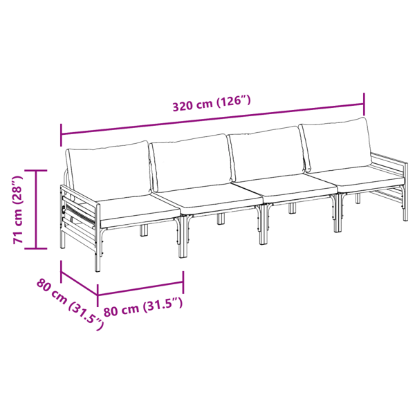Trädgårdsoffset med kudde 4 pcs Svart Stål