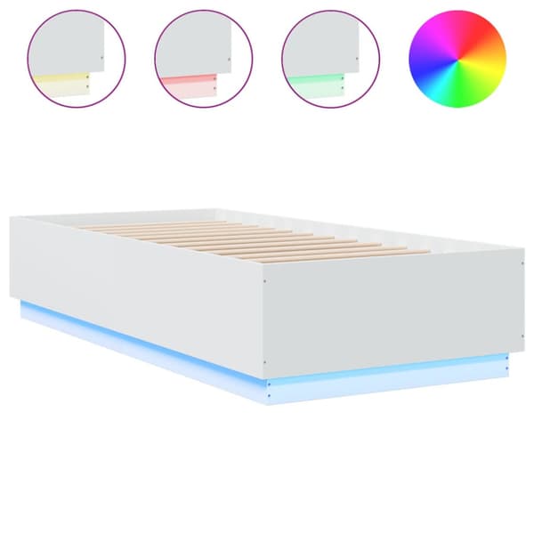 Sängram med LEDs vit 90x200 cm konstruerat trä