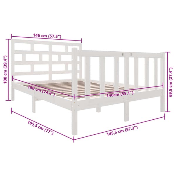 Sängram vit massiv furu 140x190 cm