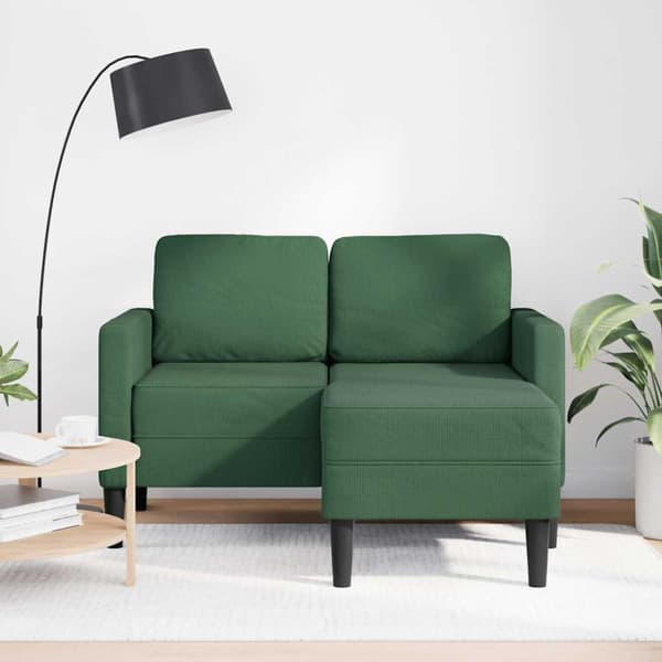 2-sitssoffa med schäslong L-formad mörkgrön 125 cm linne