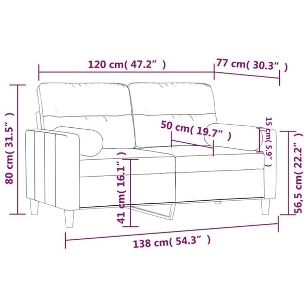 2-sits soffa med prydnadskuddar mörkgrå 120 cm tyg