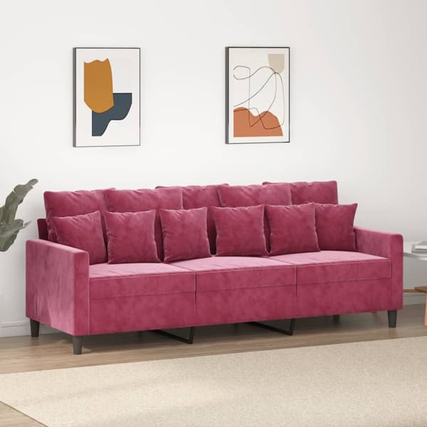 3-sitssoffa vinröd 180 cm sammet