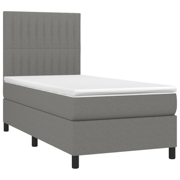 Ramsäng med madrass & LED mörkgrå 100x200 cm tyg