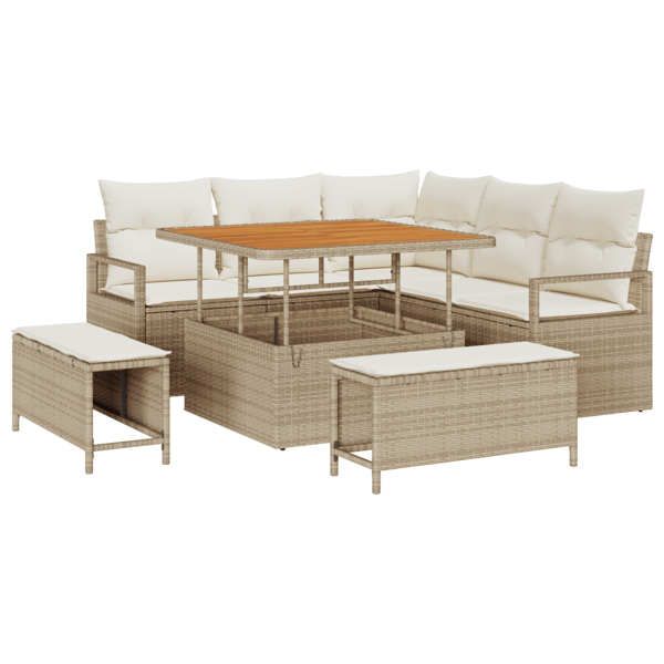 Trädgårdsoffset med kudde 8 pcs Beige och gräddfärgad