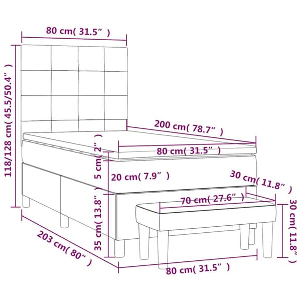 Ramsäng med madrass mörkblå 80x200 cm sammet