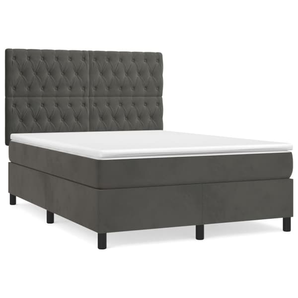 Ramsäng med madrass mörkgrå 140x190 cm sammet