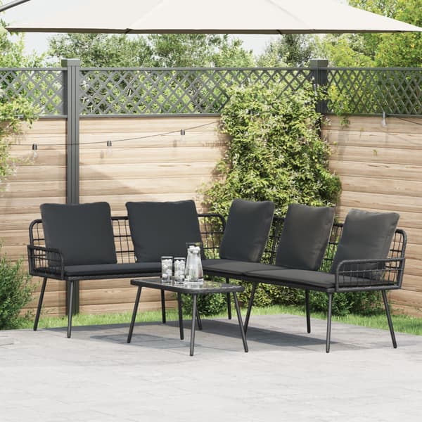 Trädgårdsoffset med kudde 2 pcs Svart konstrotting