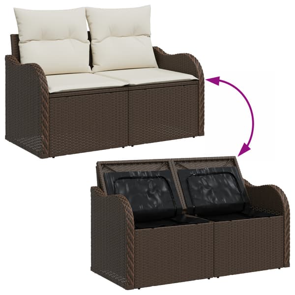 Trädgårdsoffset med kudde 10 pcs Brun och vit Poly rattan