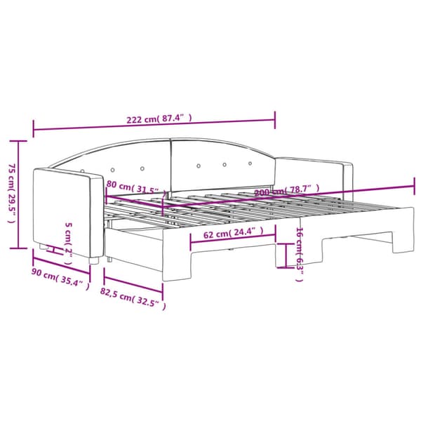 Dagbädd utdragbar svart 80x200 cm sammet