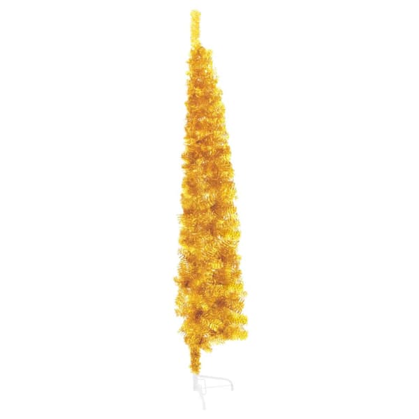 Smal halv plastgran med stativ guld 180 cm
