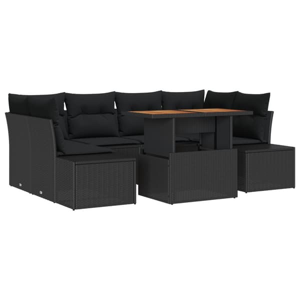 Trädgårdsoffset med lagring 7 pcs Svart Poly rattan