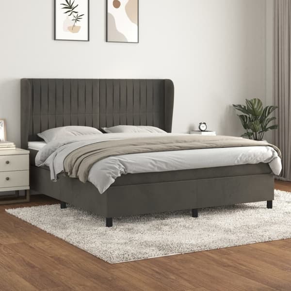 Ramsäng med madrass mörkgrå 160x200 cm sammet