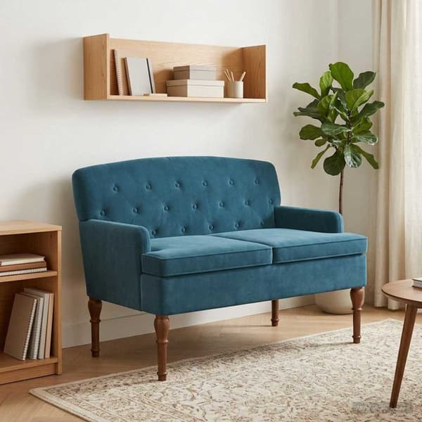 Loveseat med knapprapport Blå 111 x 65 x 79 cm Sammet