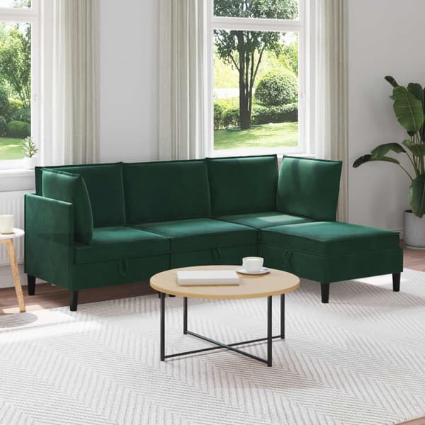 Möbelset för vardagsrummet med kudde 4 pcs Mörkgrön Sammet